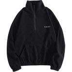 Ghassy Co. Kadın Kanguru Cepli Fermuarlı Polar Sweatshirt - Siyah - XL