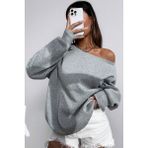 Ghassy Co. Kadın Kayık Yaka %100 Cotton 3 Iplik Şardonlu Termal Kışlık Spor Üst Model Sweatshirt - 2XL - Gri Melanj
