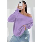 Ghassy Co. Kadın Kayık Yaka %100 Cotton 3 Iplik Şardonlu Termal Kışlık Spor Üst Model Sweatshirt - XL - Mor