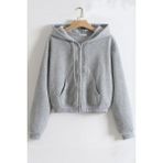Ghassy Co. Kadın Pamuklu Crop Model Kanguru Cepli Sonbahar ve Ilkbahar Kapüşonlu Crop Sweatshirt - Gri - 2XL