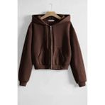 Ghassy Co. Kadın Pamuklu Crop Model Kanguru Cepli Sonbahar ve Ilkbahar Kapüşonlu Crop Sweatshirt - Kahve - 2XL