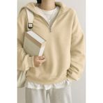 Ghassy Co. Kadın Pamuklu Oversize Silver Yarım Fermuarlı Sweatshirt - XL - Bej
