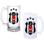 Ghostbastır Design Beşiktaş Kulplu Bira Bardağı Buzlu Veya Şeffaf Seçenekli 0128 - 1 Adet - 500 ml