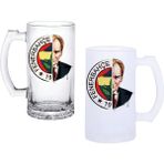 Ghostbastır Design Fenerbahçe Atatürk Kulplu Bira Bardağı Buzlu Veya Şeffaf Seçenekli 0197 - 500 ml