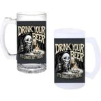 Ghostbastır Design Kaos Her Yerde Kulplu Bira Bardağı Buzlu Veya Şeffaf Seçenekli 0127 - 1 Adet - 500 ml