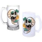 Ghostbastır Design Kurukafa Kulplu Bira Bardağı Buzlu Veya Şeffaf Seçenekli 0149 - 1 Adet - 500 ml