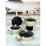Giallo Nonstick 7 Parça Granit Döküm Tencere Seti Krem
