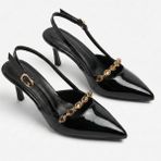 Giamgia Shoe Kadın Taşlı Bantlı Arkası Açık Kadeh Topuklu Sivri Burun Abiye Stiletto Ayakkabı - Siyah