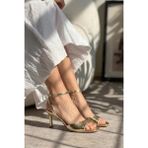 Giamgia Store Kadın Gold Bilekten Bağlamalı Küt Burun Ince Topuklu Stiletto Abiye Ayakkabı