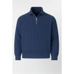 Gibson Oversize Yarım Fermuar Gömlek Polo Yaka Selanik Örme Erkek Triko Kazak - Indigo - İndigo