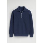 Gibson Oversize Yarım Fermuar Gömlek Polo Yaka Selanik Örme Erkek Triko Kazak - Indigo - XL - İndigo