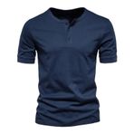 Gibz Henley Slim-Fit Lacivert Mavi Bisiklet Yaka Erkek T-shirt
