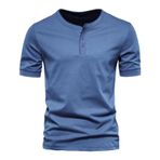 Gibz Henley Slim-Fit Mavi Bisiklet Yaka Erkek T-shirt