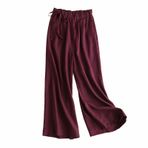 Gibz Palazzo Wine Red Gevşek İpli Yüksek Bel Kadın Keten Pantolon