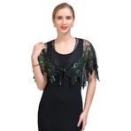 GIBZ Simli Şal ve Sargılar Kadınlar için Payetli Akşam Pelerini Vintage 1920'ler Parti için Örtü, yeşil, One Size