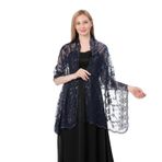 Gibz Vintage Lacivert Mavi Pullu Simli İnce Kadın Şal