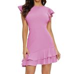 Gibz Wrap Swing Flowy Pembe Fırfırlı Yazlık Mini Kadın Elbise