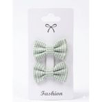 GİDEGO ACCESSORIES 2'li Keten Mini Kareli Klips Toka, Krem-Yeşil