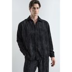 GIESTO ERKEK OVERSIZE EFEKTLİ KADİFE SİYAH GÖMLEK