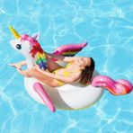 Giffy Dev Unicorn Deniz Yatağı Şişme Binici Ada Tutmaçlı Havuz ve Deniz Botu 3 Boy Seçeneğiyle - Beyaz - 201x140x97 cm