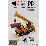 giffy Oyuncak İş Makinesi Sesli Işıklı Çek Bırak Vinç, Kule Vinç ve Kepçe 30 Cm Aksesuarlı Kapıları Açılan