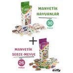 giffy Oyuncak Manyetik Mıknatıslı 30 Parça Hayvanlar ve 26 Parça Sebze Meyveler Eğitici Set Magnet