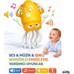 Giffy Oyuncak Sesli Işıklı Sensörlü Akıllı Emekleme Oyuncağı – Bebekler Için Hareket Teşvik Edici Eğitici Kali Dans Eden Şarjlı, Ledli , Işıklı ve Müzikli Dansçı Ahtapot Kali - Sarı