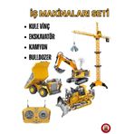 giffy Oyuncak Uzaktan Kumandalı İnşaat Makineleri 4'lü Set Kule Vinç,Ekskavatör,Kamyon ve Bulldozer Şarjlı