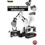 giffy Oyuncak Uzaktan Kumandalı Şarjlı Buharlı Ekskavatör 3 Başlıklı LED Işıklı Sesli 360° Dönen Paletli İş Makinesi