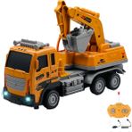 Giffy Uzaktan Kumandalı Şarjlı Full Fonksiyon Işıklı Inşaat Makineleri 27 Mhz 1:16 Ölçek (Kepçe-Kamyon-Vinç-Beton Mikseri) - Koyu Sarı