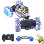 Giffy/Uzaktan Kumandalı Bilekten Kontrol Drift Atailen Işıklı Şarjlı Akrobat Stunt Araba 2.4Ghz RC Oyuncak Full Fonksiyon İnteraktif Araç (Gri)