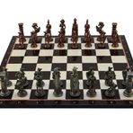 Gift Home Battal Boy Metal İngiliz 43x43 cm Satranç Takımı Antik ve Katlanır Ceviz Desenli MDF Satranç Tahtası
