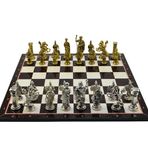Gift Home Battal Boy Metal Roma 43x43 cm Satranç Takımı Parlak ve Katlanır Ceviz Desenli MDF Satranç Tahtası