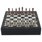 Gift Home Büyük Boy Metal Klasik 36x36 cm Satranç Takımı Antik ve Mermer Desenli Sandıklı Mdf Tahtası