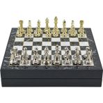 Gift Home Büyük Boy Metal Klasik 36x36x6 cm Satranç Takımı Parlak ve Mermer Desenli Sandıklı MDF Tahtası