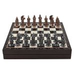 Gift Home Büyük Boy Metal Osmanlı-Bizans 36x36 cm Satranç Takımı Antik ve Ceviz Desenli Sandıklı MDF Tahtası