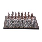 Gift Home Büyük Boy Metal Osmanlı Bizans 37x37 cm Satranç Takımı Antik ve Sedef Desenli MDF Ahşap Satranç Tahtası