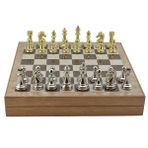 Gift Home Metal Klasik 36x36x6 cm Satranç Takımı Parlak ve Rustik Desenli MDF Sandıklı Satranç Tahtası