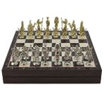 Gift Home Metal Mısır 36x36x6 cm Satranç Takımı Parlak ve Ceviz Desenli MDF Sandıklı Satranç Tahtası