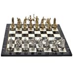 Gift Home Metal Satranç Takımı Battal Yunan Parlak Mermer Desenli Satranç Tahtası