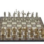 Gift Home Metal Satranç Takımı Battal Yunan Parlak Sedef Desenli Satranç Tahtası