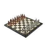 Gift Home Metal Satranç Takımı Büyük Osmanlı-Bizans Antik Düz Mermer Desenli Satranç Tahtası