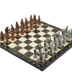 Gift Home Metal Satranç Takımı Büyük Osmanlı-Bizans Antik Düz Mermer Desenli Satranç Tahtası