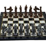 Gift Home Metal Satranç Takımı Büyük Pegasus Antik ve Düz Mermer Desenli Satranç Tahtası