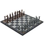 Gift Home Metal Satranç Takımı Büyük Pegasus Antik ve Gri Mermer Desenli Satranç Tahtası