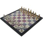 Gift Home Metal Satranç Takımı Orta Boy İngiliz Figürlü Parlak Satranç Taşı ve MDF Bahar Desenli Satranç Tahtası