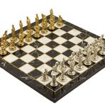 Gift Home Metal Satranç Takımı Orta Truva-Sparta Parlak Taş ve Mermer Desenli Satranç Tahtası