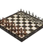 Gift Home Metal Satranç Takımı Orta Yunan Antik Taş ve Düz Mermer Desenli Satranç Tahtası