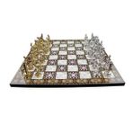 Gift Home Metal Satranç Takımı Orta Yunan Figürlü Parlak Satranç Taşı ve MDF Sedef Desenli Satranç Tahtası