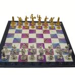 Gift Home Metal Satranç Takımı Orta Yunan Parlak Taş ve MDF Bahar Desenli Satranç Tahtası